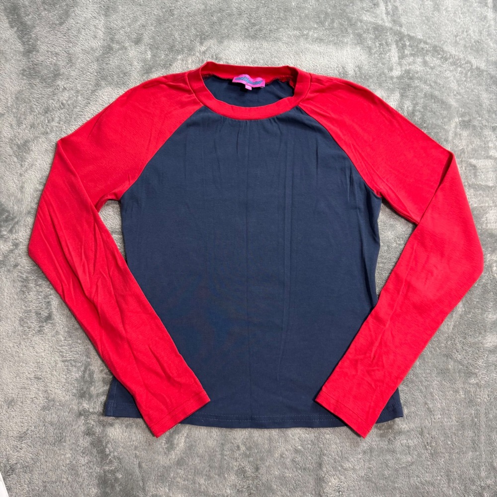 Edikted Womens Navy Blue Red Raglan Long Sleeve Baseball Tee XS